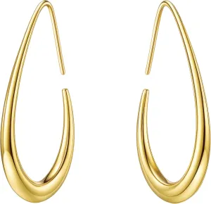 Delicate Teardrop Hoop Earrings for Women - 18k Gold Plated Large Oval Pull-Through Hoops, High Polished Statement Jewelry Gift