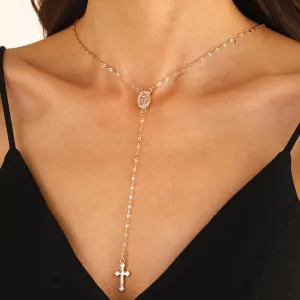 DIONFEIWomen's cross pendant necklace Y lasso religious silver jewelry
