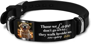 DIYKST Personalized Pet Memorial Bracelet with Photo, Custom Engraved Message, Black Silicone Band