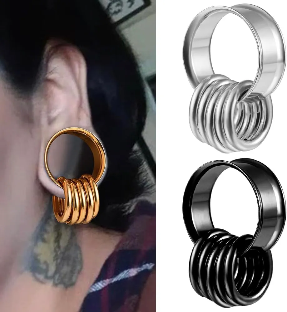 DOEARKO 2PCS 316L Stainless Steel Fashion Ear Plugs Tunnels Matching Nose Rings Stretcher Studs Body Piercing Jewelry