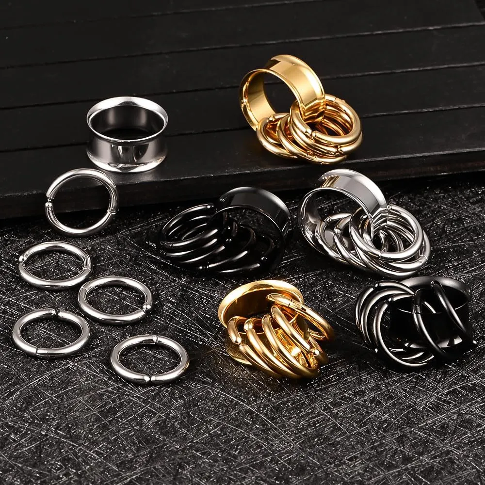 DOEARKO 2PCS 316L Stainless Steel Fashion Ear Plugs Tunnels Matching Nose Rings Stretcher Studs Body Piercing Jewelry