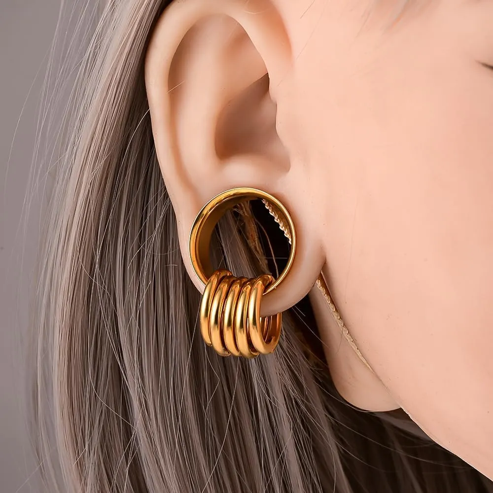 DOEARKO 2PCS 316L Stainless Steel Fashion Ear Plugs Tunnels Matching Nose Rings Stretcher Studs Body Piercing Jewelry