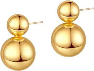 Double Ball Earrings for Women Gold Filled Studs Earrings Round Ball Drop Earrings Fashion Brass Polished Bead Jewelry Gift