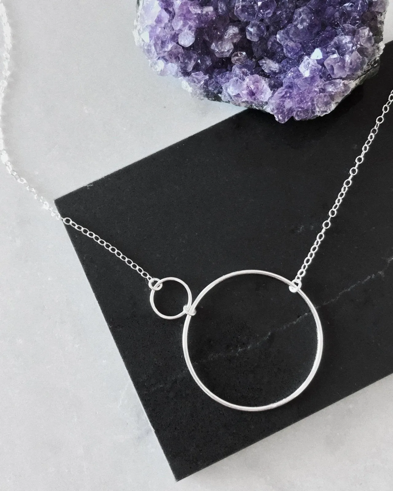Double Circle Necklace  - Sterling Silver
