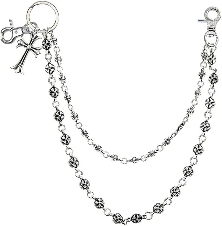 Double-Layer Wallet Chain for Jeans with Black Skull Pendant - Stylish & Edgy Punk Accessory for Men and Women