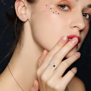 Dreamboat Sterling Silver Moon and Star Rings for Women Crescent Moon Ring Celestial Galaxy Witchy Star Jewelry Adjustable
