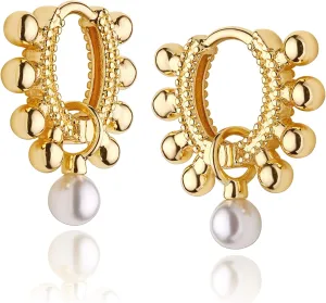 DREMMY STUDIOS Gold Dainty Huggie Hoop Earrings 18K Gold Plated Exquisite Open Tassel Dangle Charm Drop Sleeper Geometric Cross Coin Star Heart White CZ Simple Hypoallergenic Earrings for Women