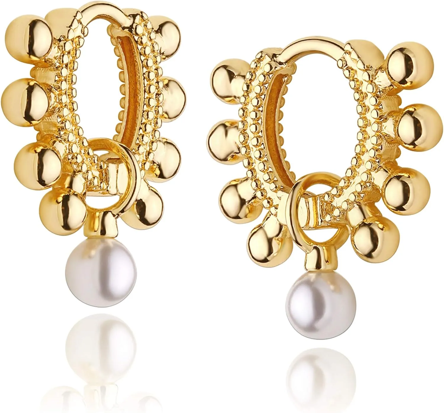 DREMMY STUDIOS Gold Dainty Huggie Hoop Earrings 18K Gold Plated Exquisite Open Tassel Dangle Charm Drop Sleeper Geometric Cross Coin Star Heart White CZ Simple Hypoallergenic Earrings for Women