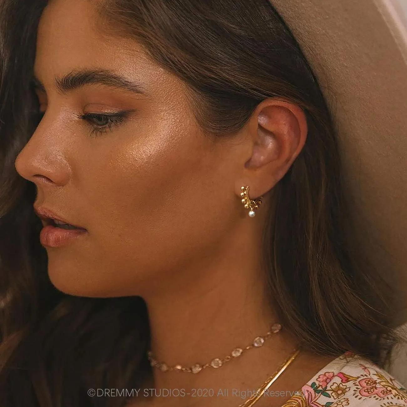 DREMMY STUDIOS Gold Dainty Huggie Hoop Earrings 18K Gold Plated Exquisite Open Tassel Dangle Charm Drop Sleeper Geometric Cross Coin Star Heart White CZ Simple Hypoallergenic Earrings for Women