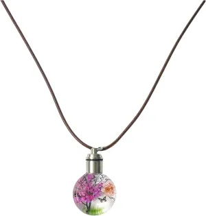 Dried Flower Necklace Glowing Pendant Necklace Pressed Flowers Necklace LED Luminous Round Shape Glass Pendant Necklace Jewelry for Women and Teen Girls
