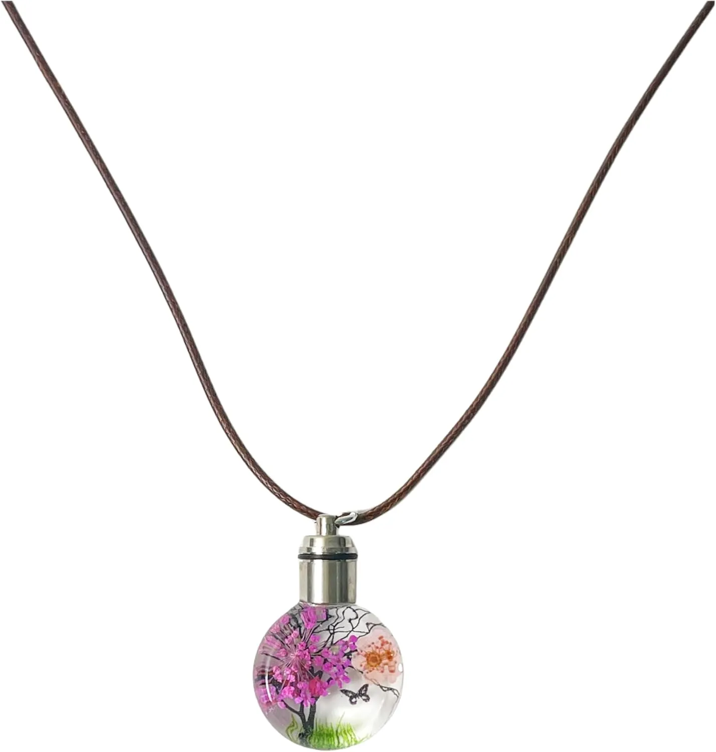 Dried Flower Necklace Glowing Pendant Necklace Pressed Flowers Necklace LED Luminous Round Shape Glass Pendant Necklace Jewelry for Women and Teen Girls
