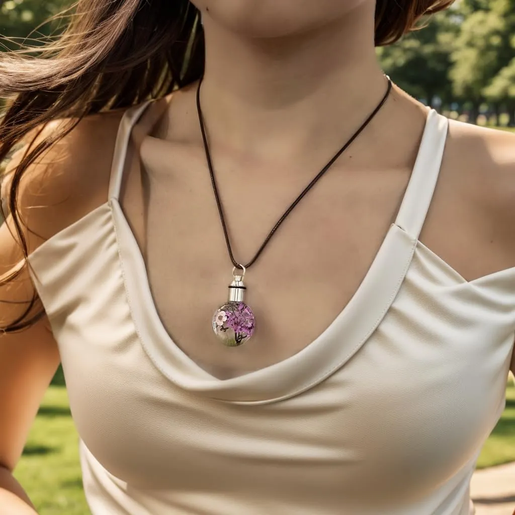 Dried Flower Necklace Glowing Pendant Necklace Pressed Flowers Necklace LED Luminous Round Shape Glass Pendant Necklace Jewelry for Women and Teen Girls