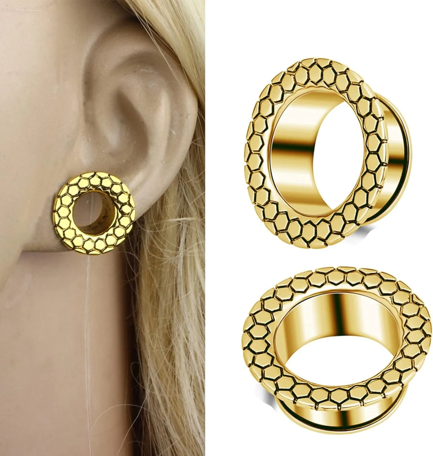 Ear Tunnels, 2PCS Stainless Steel Ear Plugs Vintage Hoop Geometric Pattern Ear Gauges 00G Body Piercings Jewelry