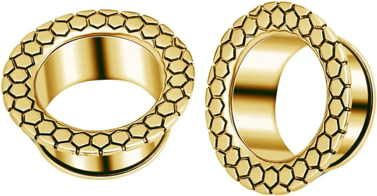 Ear Tunnels, 2PCS Stainless Steel Ear Plugs Vintage Hoop Geometric Pattern Ear Gauges 00G Body Piercings Jewelry