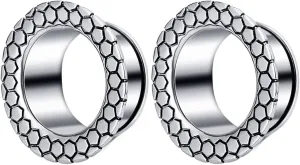 Ear Tunnels, 2PCS Stainless Steel Ear Plugs Vintage Hoop Geometric Pattern Ear Gauges 00G Body Piercings Jewelry