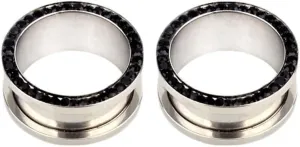Ear Tunnels, 2PCS Surgical Steel Ear Plugs Gauges 10mm With Black Cubic Zirconia Ear Gauges 00G Body Piercings Jewelry