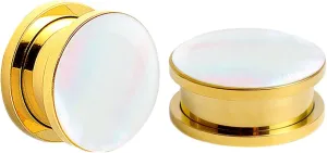Ear Tunnels, 2PCS Surgical Steel Gauges For Ears Polished Round with White Shellfish Ear Tunnels Piercing Jewelry