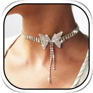 EARENT Butterfly Rhinestone Necklace Silver Jewelry Choker for Women