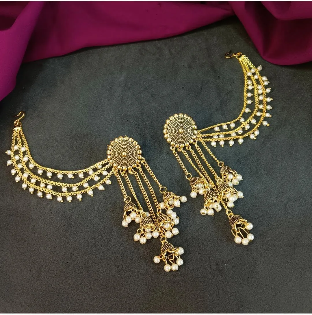 Efulgenz Antique Boho Oxidized Indian Earrings for Women Jhumka Jhumki Tassels Faux Pearl Drop Earrings with Multilayer Ear Chain Jhumka Jhumki Earrings Set Indian Oxidized Jewelry Dangle Earrings Bohemian Statement Jewelry for Women