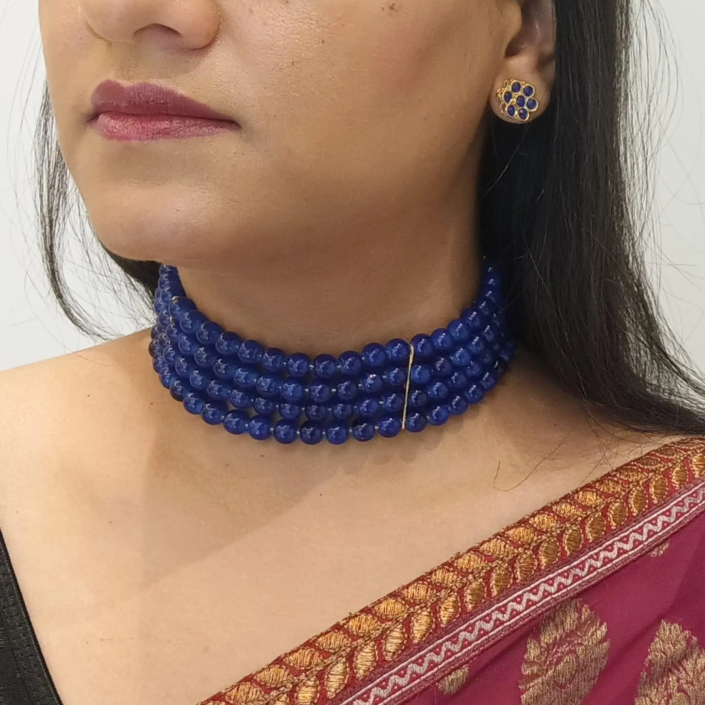Efulgenz Beaded Choker Necklace Earrings Faux Pearl Bridal Necklace Set for Women Multi Layered Stranded Necklace Stud Earrings Set Indian Jewelry Sets for Wedding