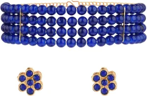 Efulgenz Beaded Choker Necklace Earrings Faux Pearl Bridal Necklace Set for Women Multi Layered Stranded Necklace Stud Earrings Set Indian Jewelry Sets for Wedding