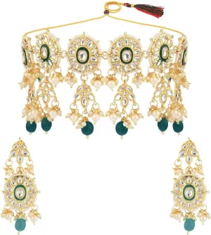 Efulgenz Bridal Traditional Indian Wedding Jewelry Kundan Crystal Beads Choker Necklace Chandbali Earrings Set Bollywood Jewelry for Women