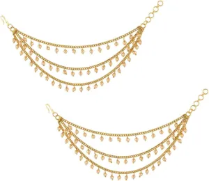 Efulgenz Ear Chains Indian Jewellery Traditional Indian Earrings with Hair Chain Earring Chain Jewelry for Wedding Layered Faux Pearl Charms Ear Chain Earrings for Women