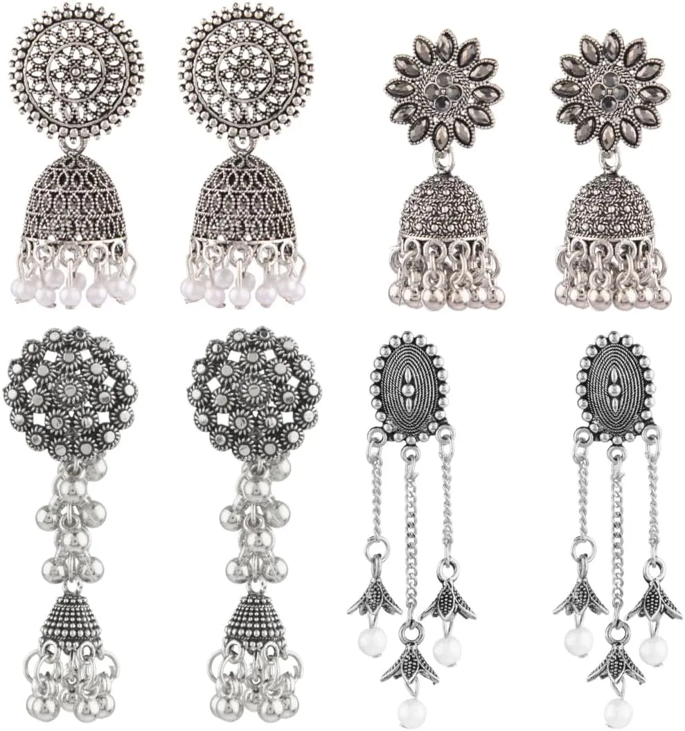 Efulgenz Indian Oxidized Jewelry Boho Vintage Layered Jhumka Jhumki Tassel Dangle Statement Earrings for Women, Copper