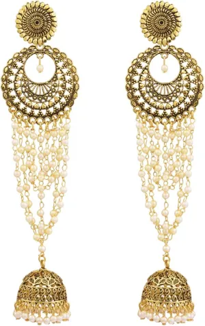 Efulgenz Indian Oxidized Jewelry Boho Vintage Layered Jhumka Jhumki Tassel Dangle Statement Earrings for Women (Gold), Metal Copper, not known