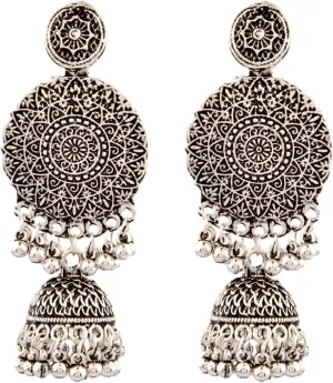 Efulgenz Indian Oxidized Jewelry Boho Vintage Layered Jhumka Jhumki Tassel Dangle Statement Earrings for Women