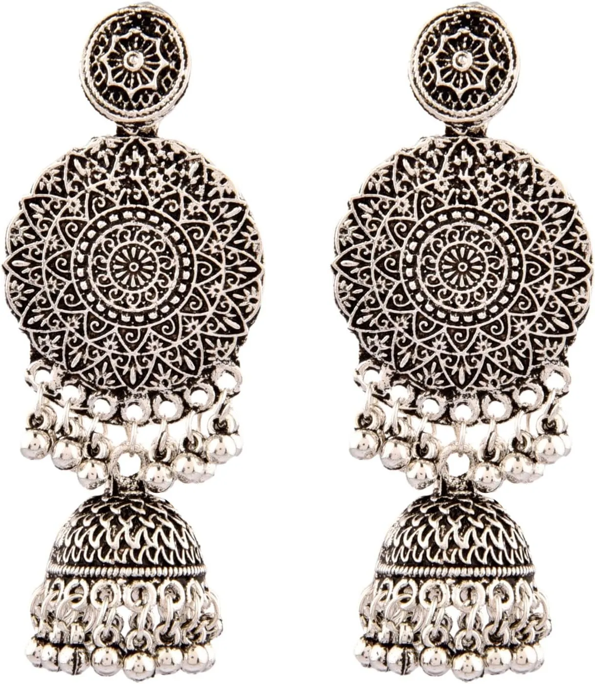 Efulgenz Indian Oxidized Jewelry Boho Vintage Layered Jhumka Jhumki Tassel Dangle Statement Earrings for Women