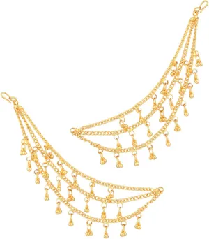 Efulgenz Indian Traditional Ear Chains Earrings for Women Bridal Jewelry for Wedding Gold Tone Layered Ear Support Chain Hair Accessory