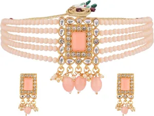 Efulgenz Indian Wedding Jewelry Beaded Faux Pearl Choker Necklace Set Crystal Kundan Multilayered Necklace Earrings Bridal Jewelry Set for Women Bollywood Jewelry