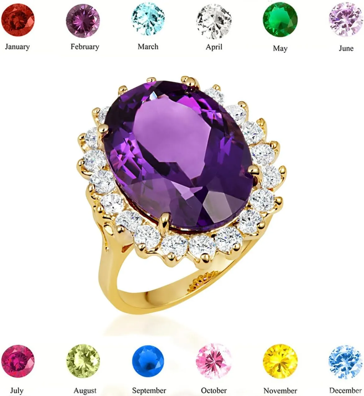 Elegant 10k Rose Gold Oval-Shaped Solitaire Personalized Birthstone Halo Ring