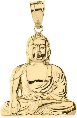 Elegant 14k Yellow Gold Buddhism Buddhist Meditation Zen Buddha Pendant (1.37")