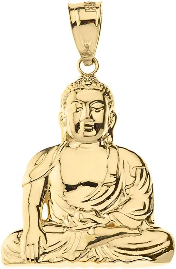 Elegant 14k Yellow Gold Buddhism Buddhist Meditation Zen Buddha Pendant (1.37")