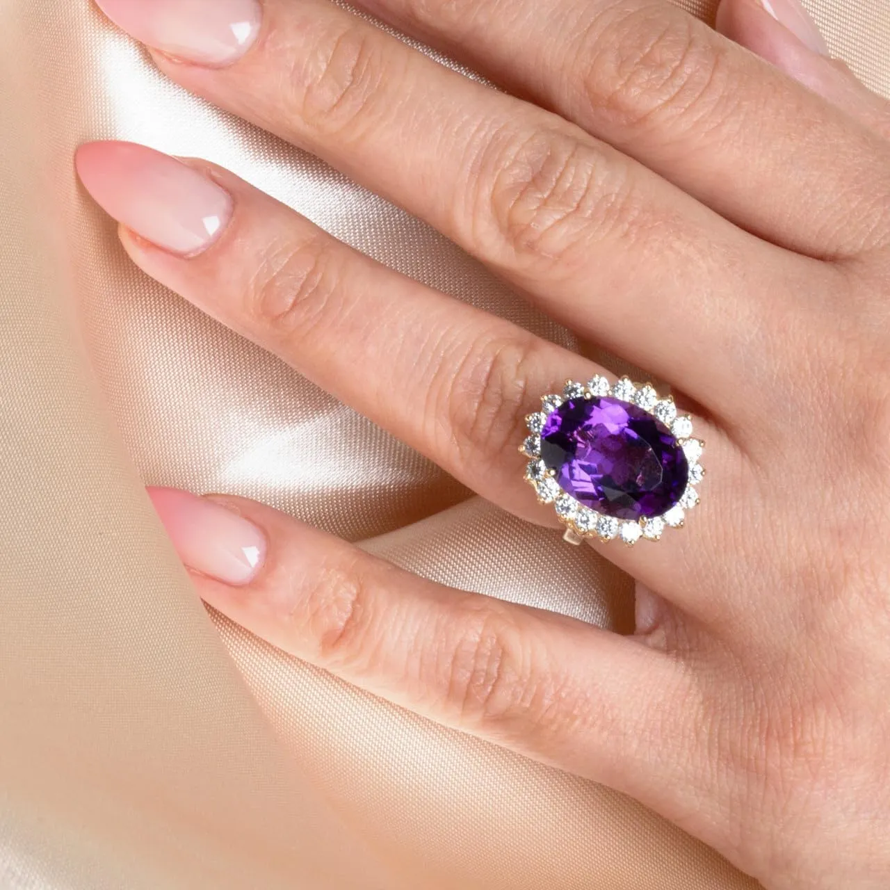 Elegant 14k Yellow Gold Oval-Shaped Solitaire Personalized Birthstone Halo Ring