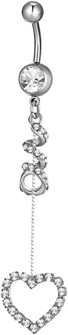 Elegant Belly Button Ring Heart Pendant Silver Jewelry for Party and Banquet