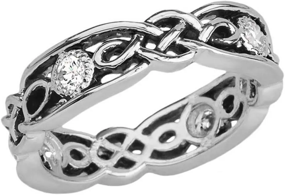 Elegant Black and Sterling Silver CZ Vintage Celtic Knot Wedding Band (Size 8.5)