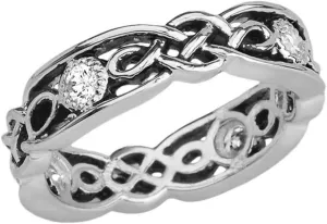 Elegant Black and Sterling Silver CZ Vintage Celtic Knot Wedding Band (Size 8.5)