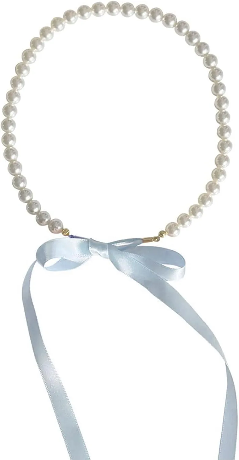 Elegant Bowknot Choker Imitation Pearls Necklace Women Jewelry Fashion Accessories for Wedding Party Daily