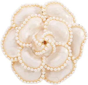 Elegant Camellia Flower Pearl Enamel Brooch Pin for Women - Fashion Jewelry Accessory