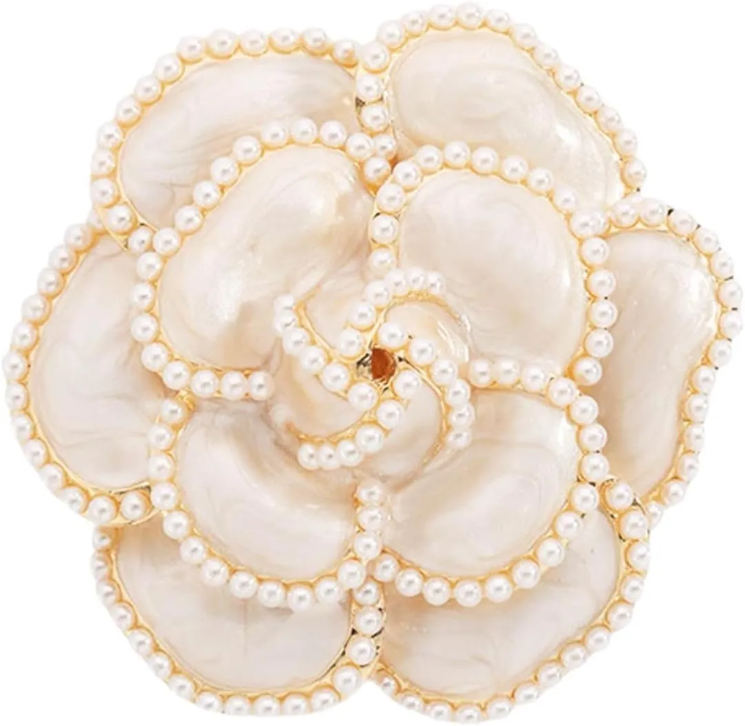 Elegant Camellia Flower Pearl Enamel Brooch Pin for Women - Fashion Jewelry Accessory