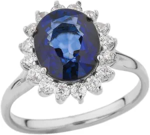 Elegant CZ Princess Diana Inspired Engagement Ring with September Birthstone in 10k White Gold (Size 10)