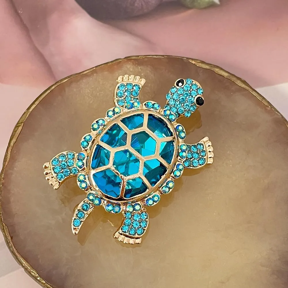 Elegant Enamel Sea Turtle Brooch - Crystal Animal Pin Jewelry for Women - Turtle Gifts