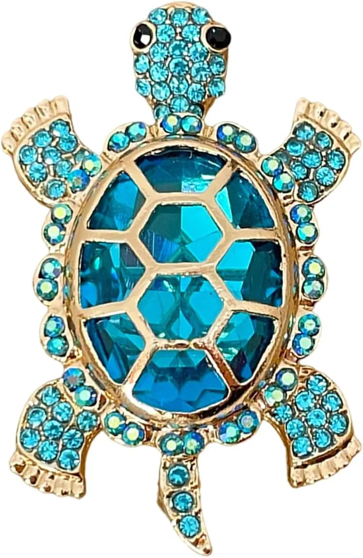 Elegant Enamel Sea Turtle Brooch - Crystal Animal Pin Jewelry for Women - Turtle Gifts
