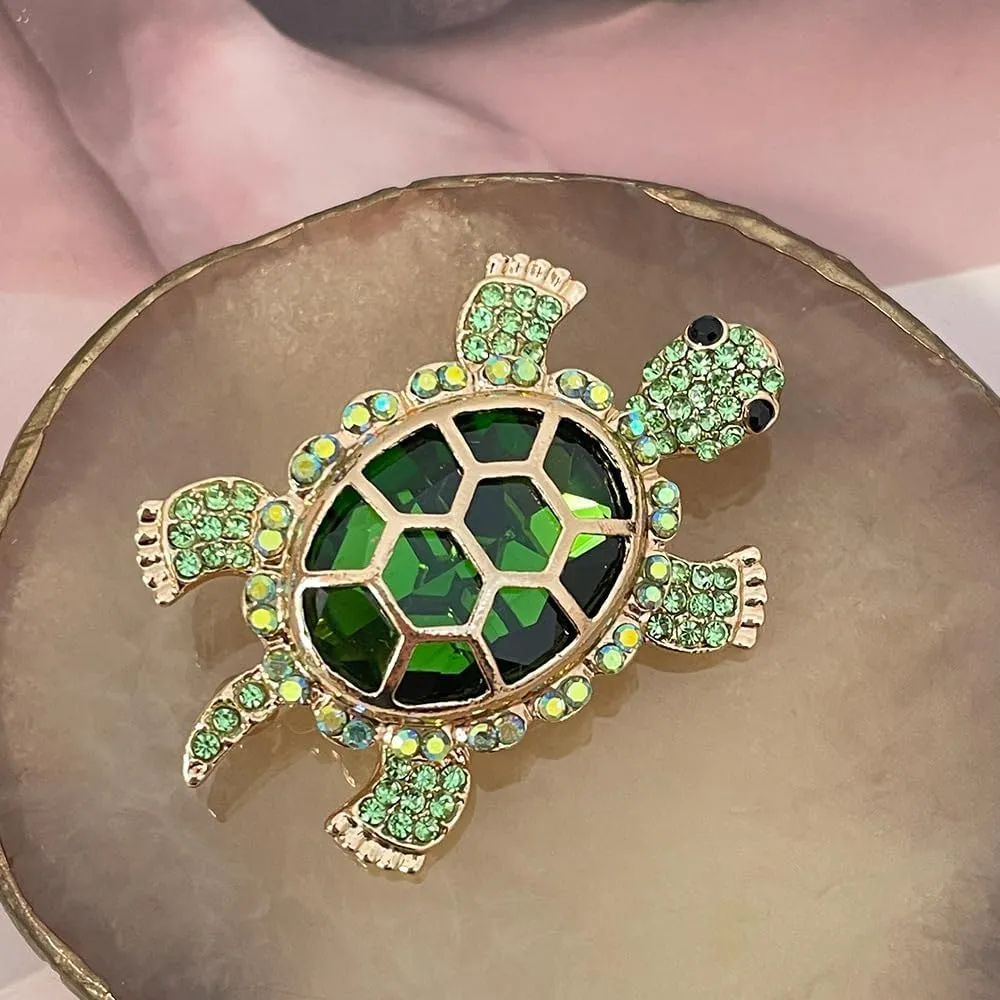 Elegant Enamel Sea Turtle Brooch - Crystal Animal Pin Jewelry for Women - Turtle Gifts
