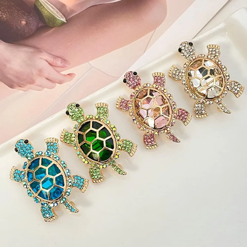 Elegant Enamel Sea Turtle Brooch - Crystal Animal Pin Jewelry for Women - Turtle Gifts