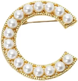 Elegant Gold Plated Simulated Pearl Initial Letter Brooch Pins for Women
