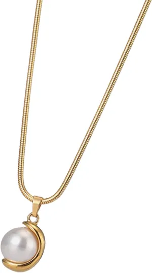 Elegant Imitation Pearls Geometric Pendant Necklace for Women Stainless Steel Chain Choker Fashion Jewelry for Women